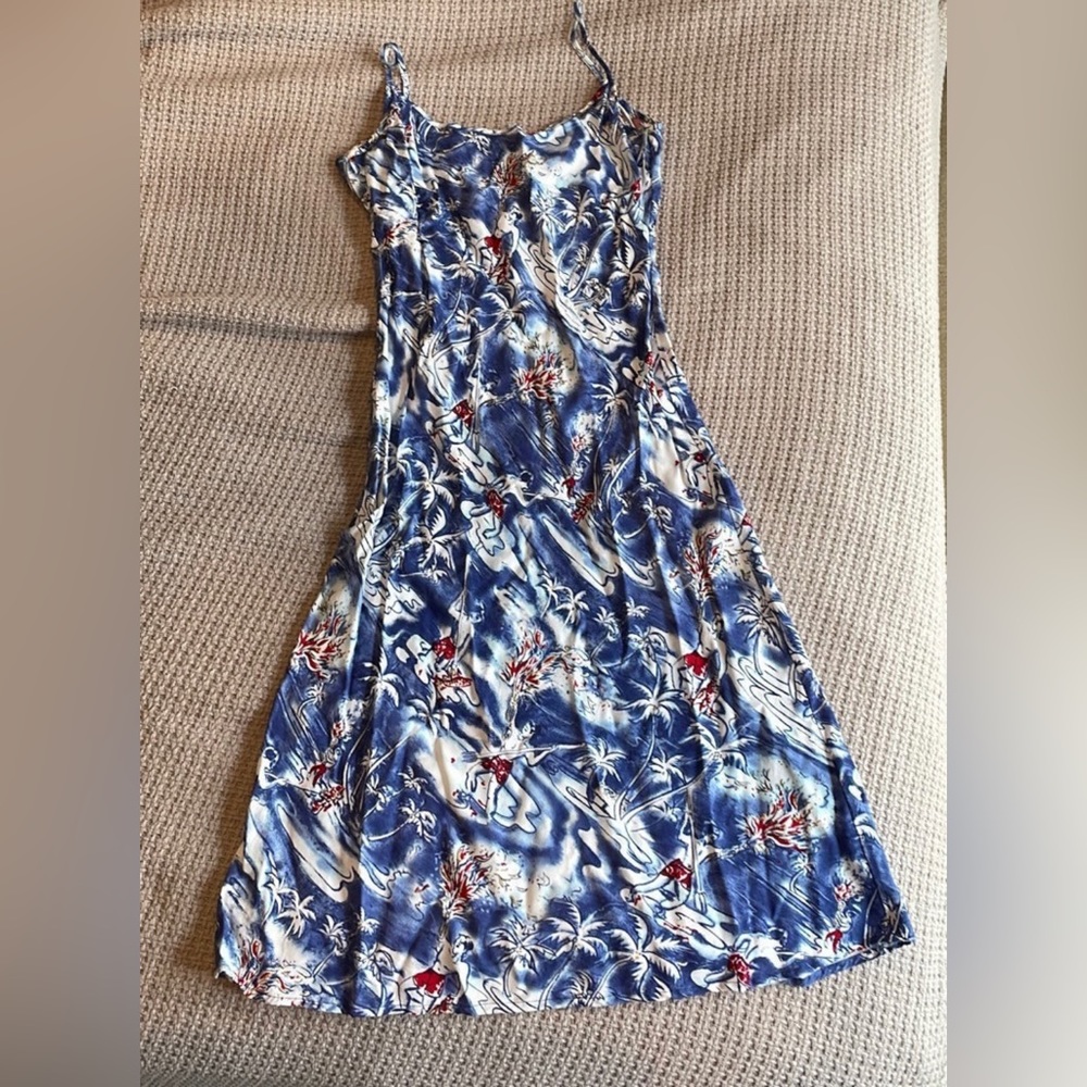 Lucky Brand Beach Hula Wear Blue Red White Spaghetti Strap Dress Size M